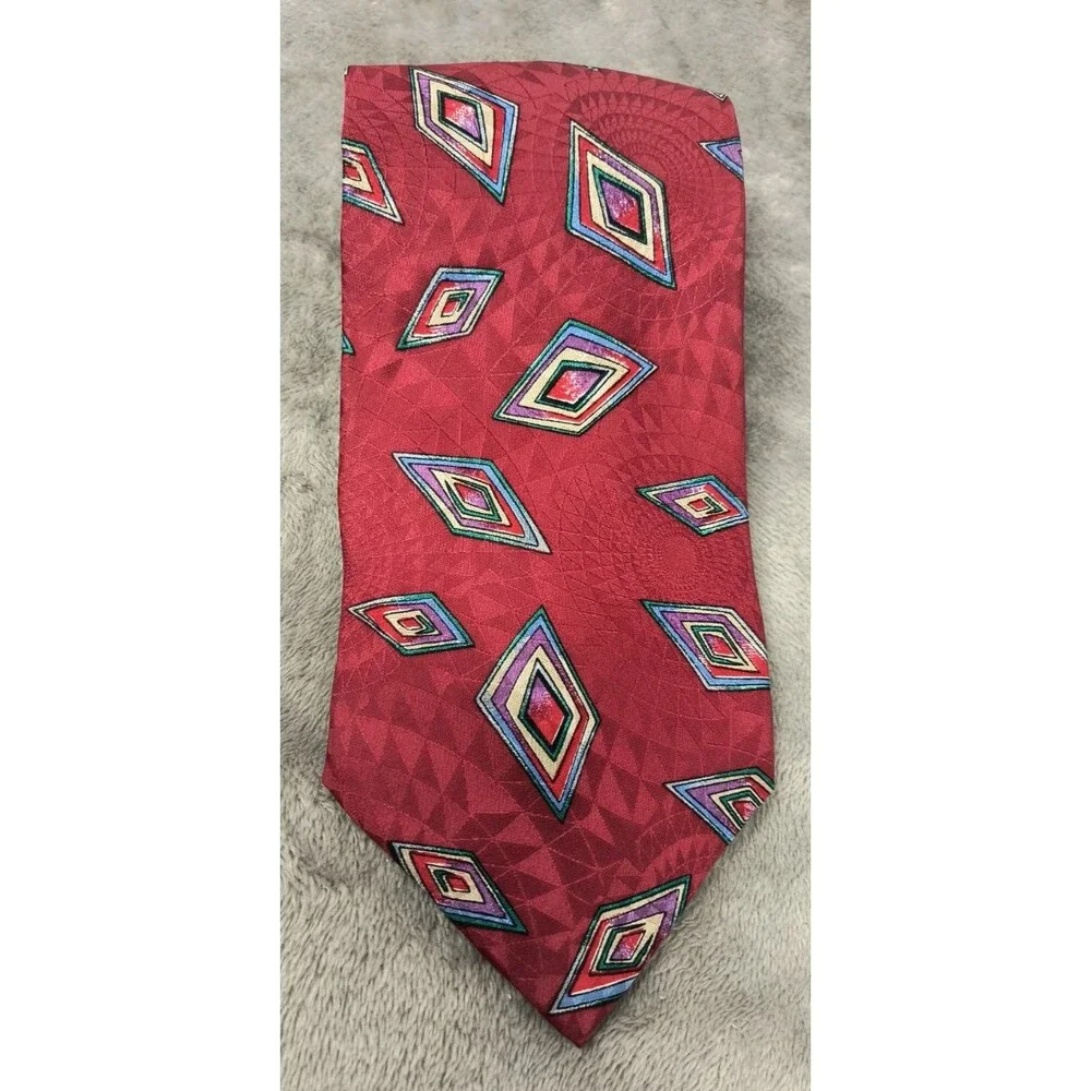 Vintage Pierre Balmain Couture Silk‎ Tie Red Abstract Geometric Necktie 56